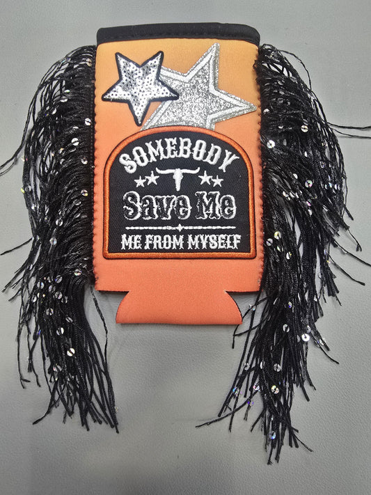 Glam Fringe Koozie – “Somebody Save Me From Myself” Slim Can