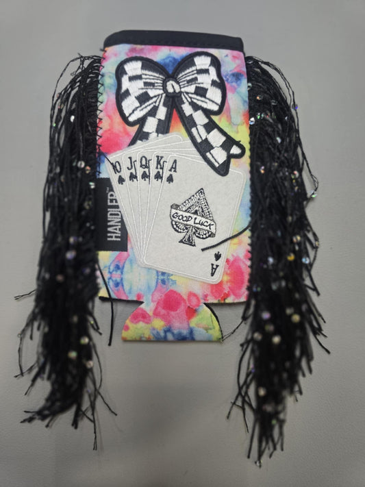Glam Fringe Koozie– “Good Luck’, Slim Can