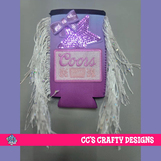Glam Fringe Sequin  Koozie - “Coors” Slim Can