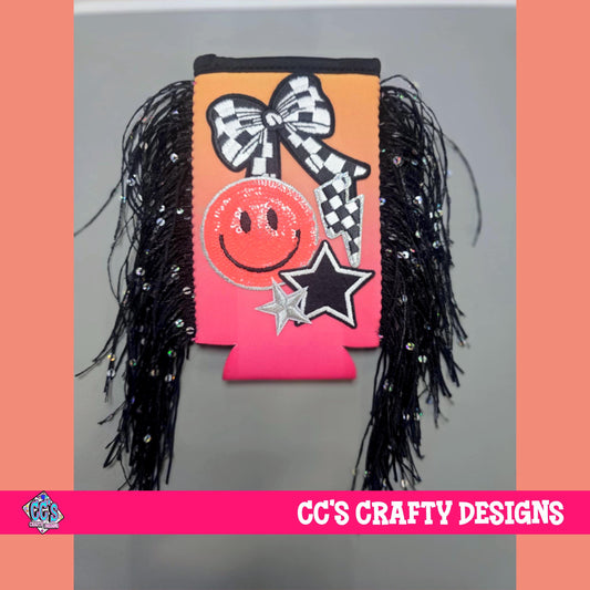 Glam Fringe Koozie – Retro Vibes & Rockstar Energy- Slim Can