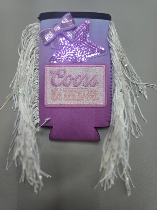 Glam Fringe Sequin  Koozie - “Coors” Slim Can