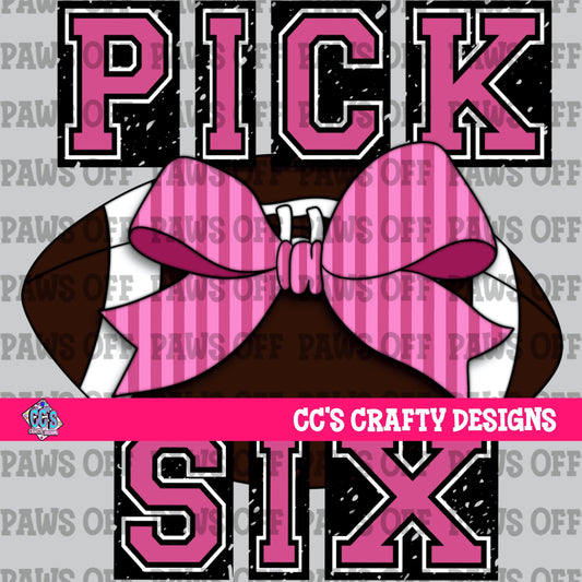 Pick Six Football Pink Preppy Stripes PNG
